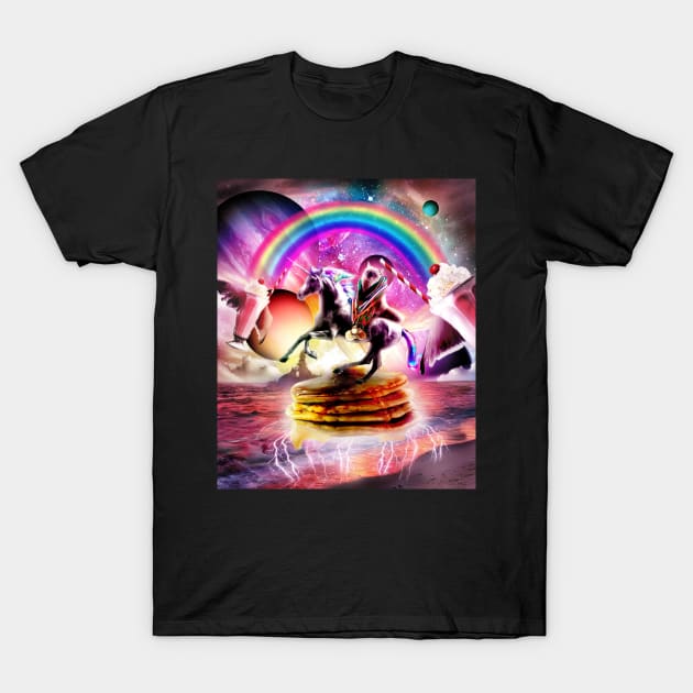 Cat Riding Unicorn With Pancakes And Milkshake T-Shirt by Random Galaxy